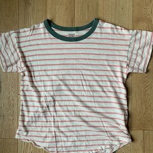Madewell Pink and Green Striped Short Sleeve Tee